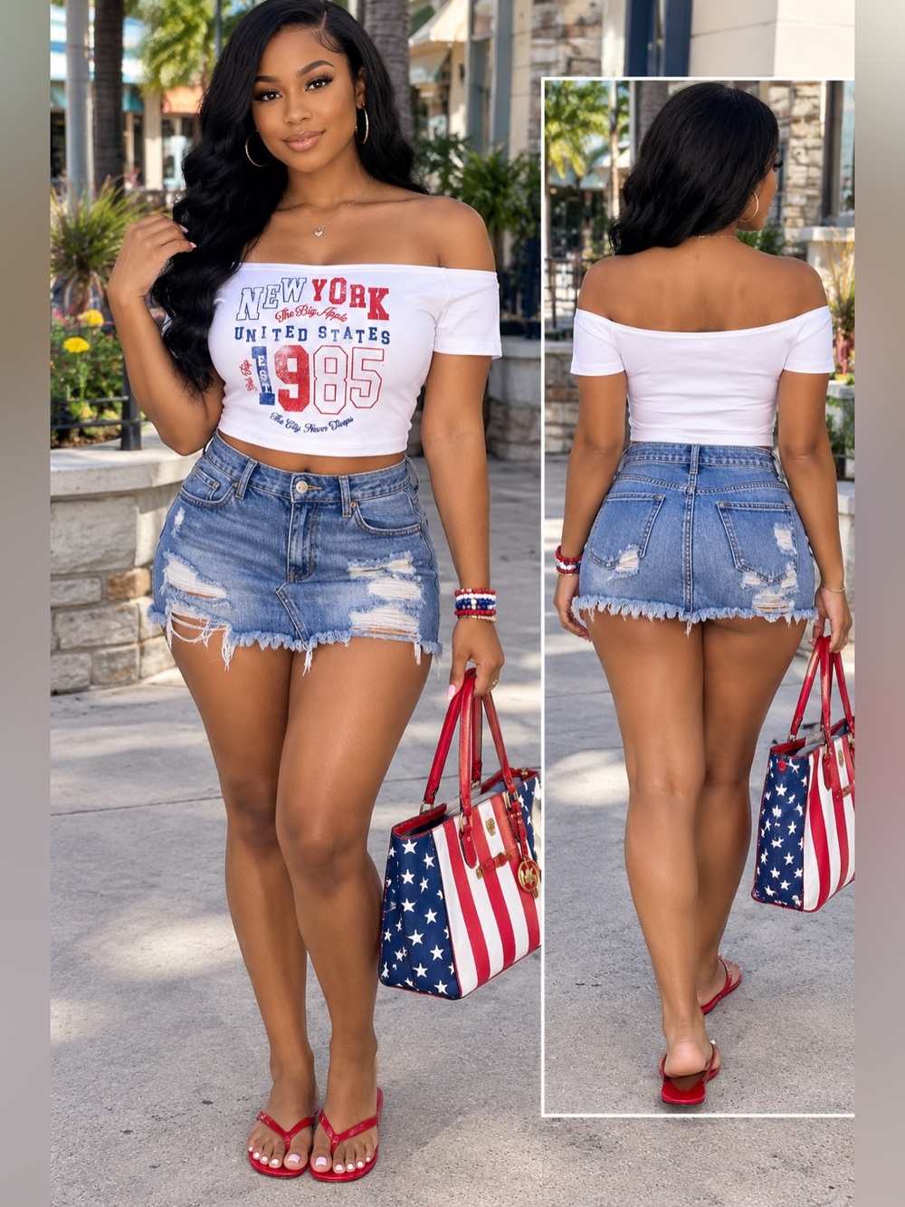 Arden B White Graphic Tee with Red & Blue Print Ptp 20”